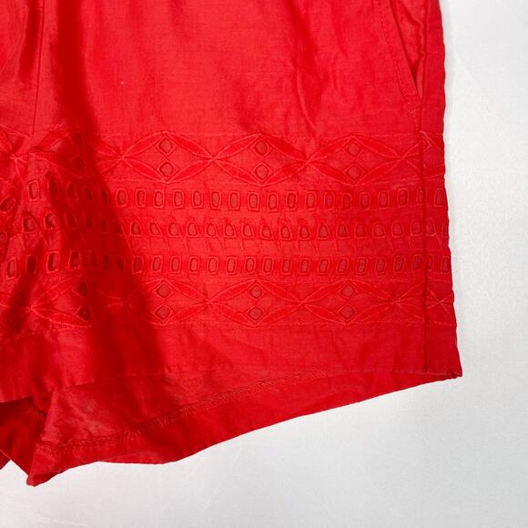 J Crew Womens XSmall XS Red Eyelet Shorts Cotton Pull On Waist Pockets Summer - Picture 3 of 12